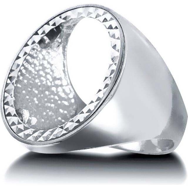 (V) Jewelco London Men's Solid 925 Silver Domed Polished Full Sovereign Mount Ring