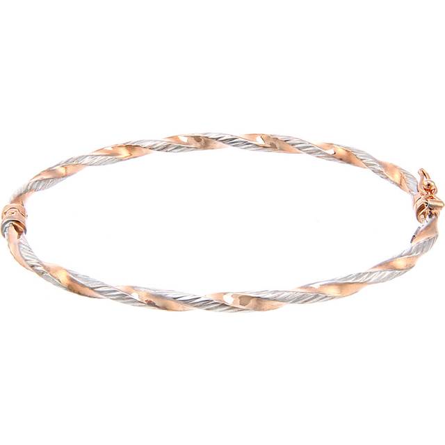 Jewelco London 9ct Rose & White Gold Ribbed Candy Ribbon Twist Bangle Bracelet 6x5cm - BNGAXL1600RW