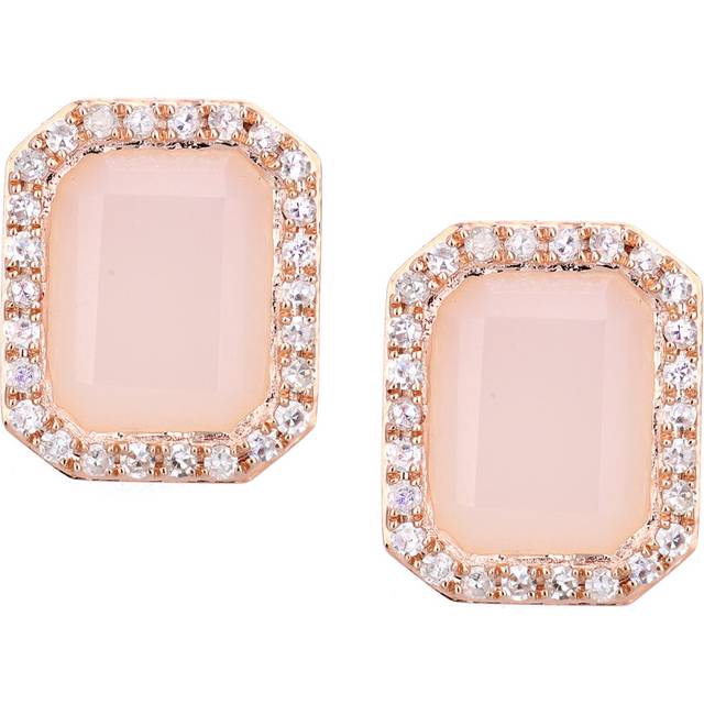 Jewelco London 9ct Rose Gold Round 0.3ct Diamond Octagon 3.8ct Opal Cocktail Drop Earrings - DE1AXL677RPOP