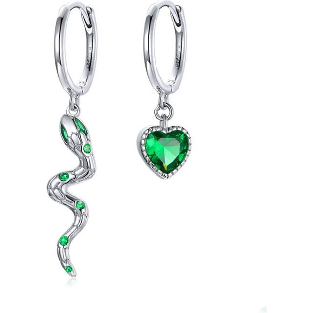 Snake Love Earring Silver plating Green Heart Hoop Earrings for Women Wedding Jewelry