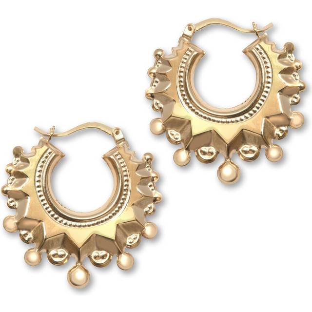 Jewelco London Ladies 9ct Yellow Gold Round Chandelier Spikey Creole Earrings 28mm - JER776