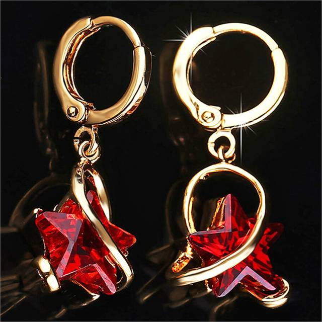 (red) Earrings Five-pointed Star Big Zircon