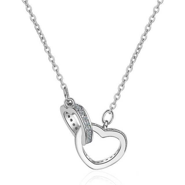 2PCS Copper Double Heart Circle Pendants Necklaces for Women Gift Choker Chain Collares - Brown