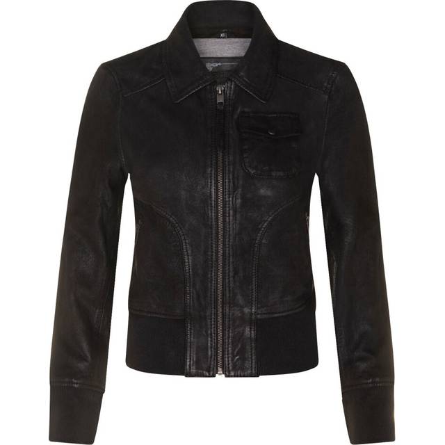 Womens Leather MA-1 Varsity Jacket-Ann Arbor - Black - 18