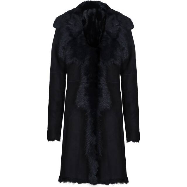 (2XL) Black Ladies Toscana Sheepskin Suede Jacket Coat