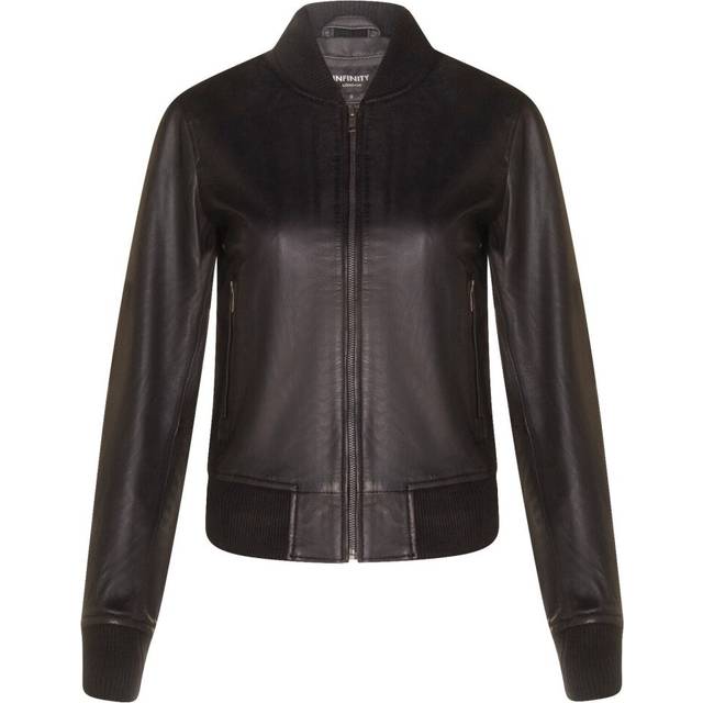 Infinity Leather Womens MA-1 Bomber Jacket-Abbotsford - Black Nappa Leather - Size 14 UK