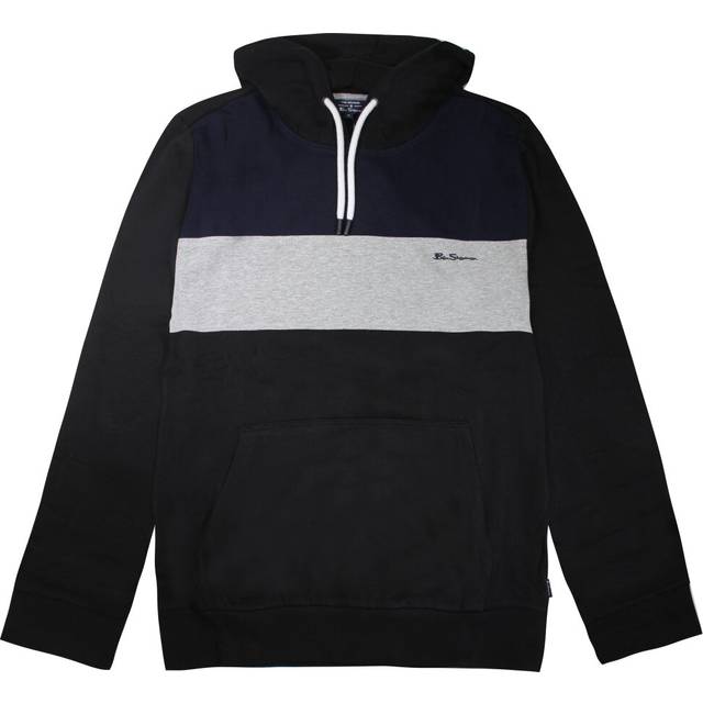 Ben Sherman Panelled Mens Black Hoodie Cotton - Size Medium