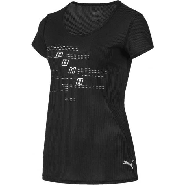 Puma Ignite Short Sleeve Womens Running Tee Logo Print Top 517464 01 - Black Cotton - Size Small
