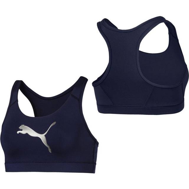 Puma Graphic Logo Mid Impact Navy Blue Womens Sports Bra 516996 05 - Size 8 UK