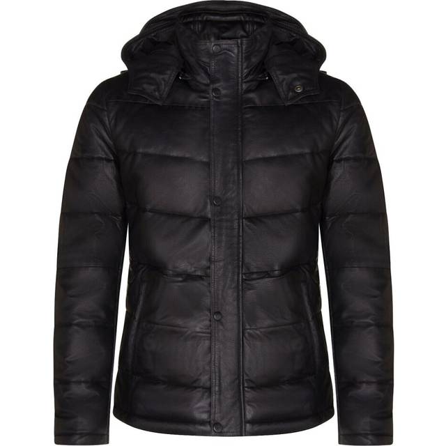 Infinity Leather Mens Puffer Bomber Jacket-Alicante - Black - Size X-Small