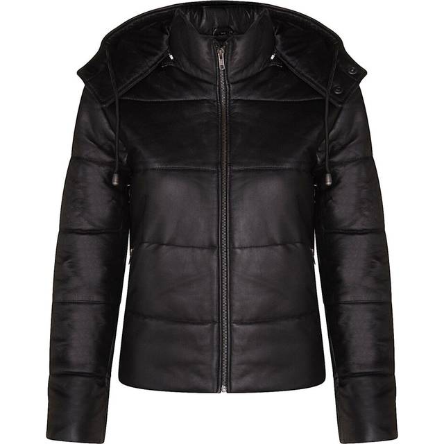 Infinity Leather Womens Puffer Bomber Jacket-Ajax - Black - Size 22 UK