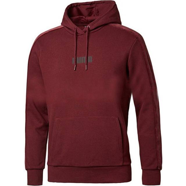 Puma Graphic Logo Long Sleeve Pullover Burgundy Mens Velvet Hoodie 844462 02 Cotton - Size Small