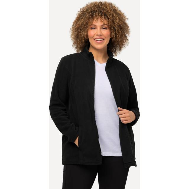 Ulla Popken dam fleecejacka, byggboxsystem, innerjacka, ståkrage sweatshirt, svart, 62-64
