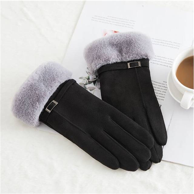(a-black) Full Finger Gloves Winter Women Double Layer Padded Warm Gloves Female Mittens Gloves Clothing Accessories Hiking Glove