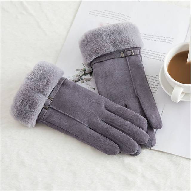 (a-grey) Full Finger Gloves Winter Women Double Layer Padded Warm Gloves Female Mittens Gloves Clothing Accessories Hiking Glove