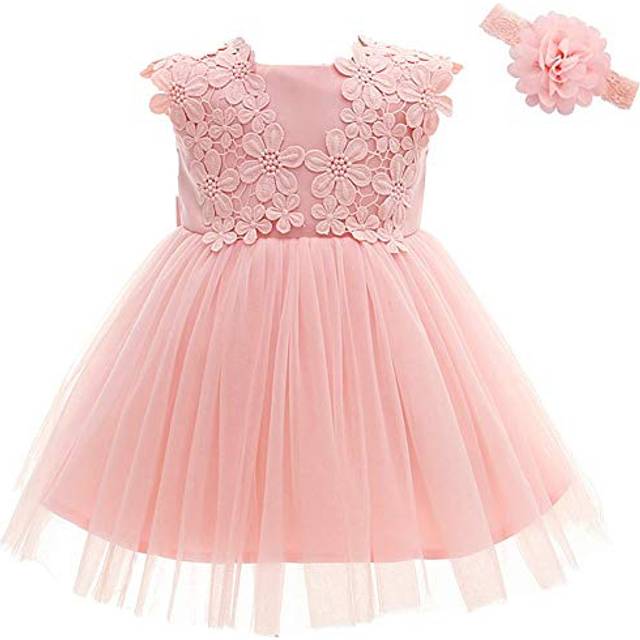 Baby Girl Dress Christening Baptism Gowns Flower Girl Dress Pink 6M