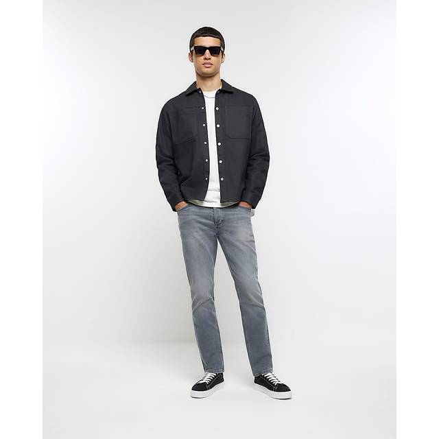 Mens River Island Grey Slim Fit Faded Jeans - 32S
