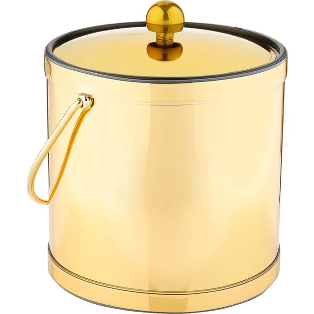Kraftware Mylar Ice Bucket Polished Brass Color with Metal Lid  Double Wall Construction  Made in U.S.A.