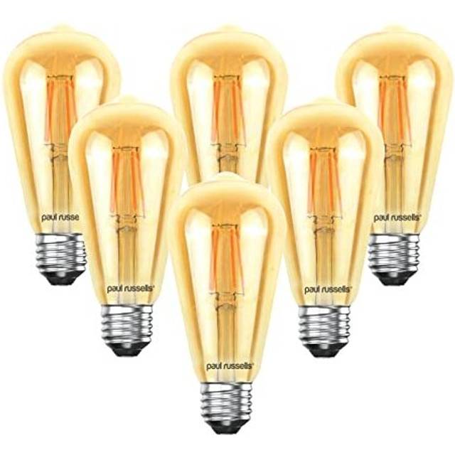 paul russells LED Filament ST64 Light Edison Screw E27, 35w Equivalent Replacement Antique Bulb, ES 4W 380LM LED 2200K Amber Bulbs, Decorative Ceiling