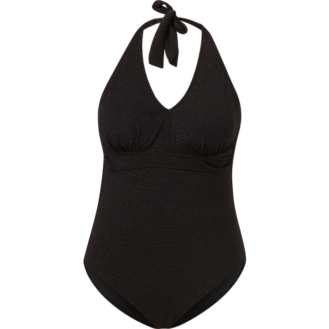 Tummy Toning Halterneck Swimsuit - Iridescent Black - 20