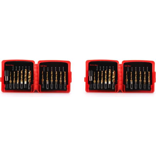 Titanium Combination Drill Tap Bit Set 26PCS SAE and Metric Tap Bits Kit for Screw Thread Drilling Tapping Deburring
