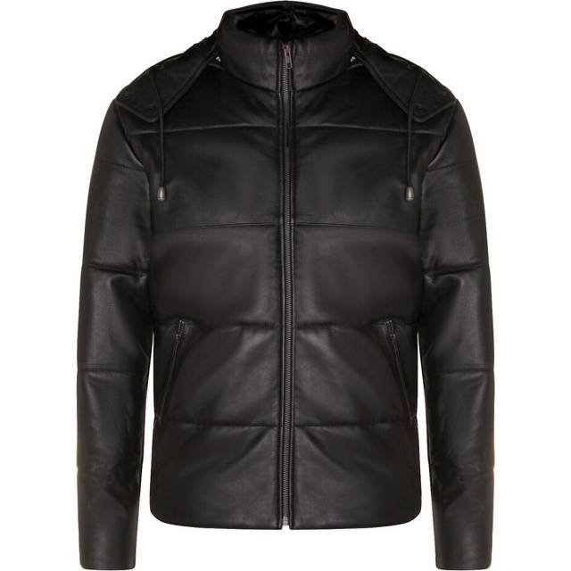 Infinity Leather Mens Puffer Bomber Jacket-Augsburg - Black - Size 4XL