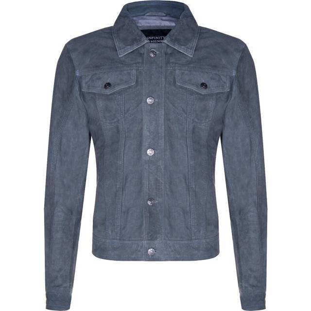 (3XL) Men's Grey Goat Suede Jeans Jacket Trucker Shirt
