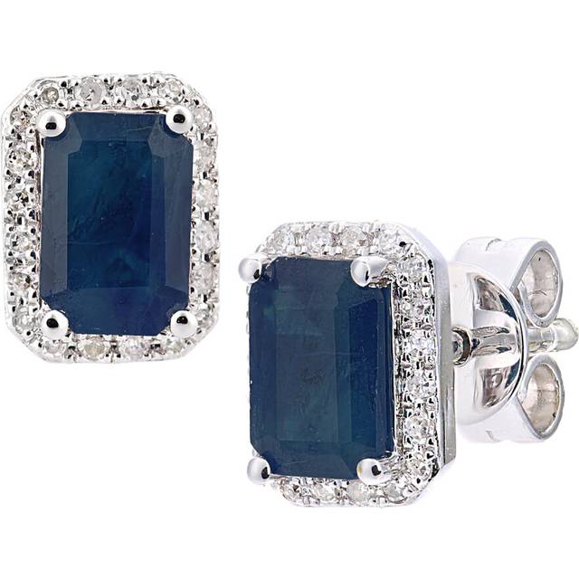 Jewelco London 18ct White Gold Round 10pts Diamond Octagon 1.65ct Sapphire Cluster Stud Earrings - DE1AXL604W18SA