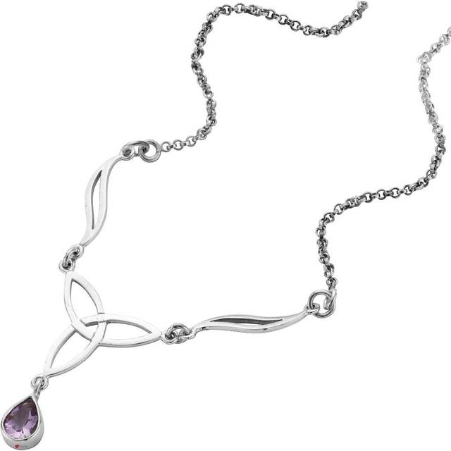 Necklace Crafted In Sterling Silver Celtic Trefoil Teardrop Amethyst