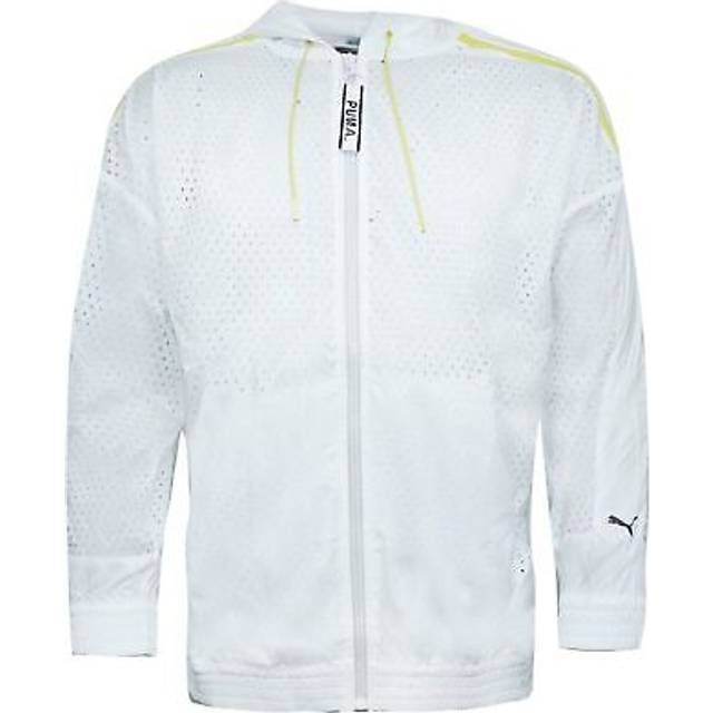 Puma Mens Zip Up Perforated Windbreaker Jacket Hooded Track Top 568014 02 - White Textile - Size Small