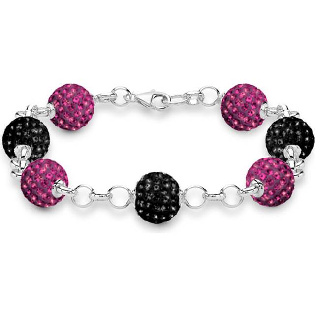 Jewelco London Sterling Silver Dazzling Disco Ball Bracelet 10mm - Hot Pink coloured Crystal - ABB079G