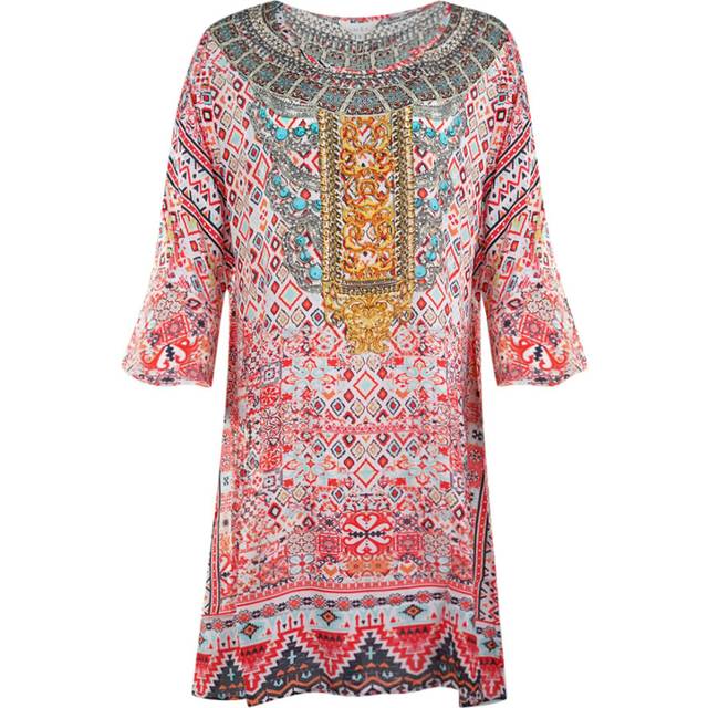 Inoa Womens Aleppo 1928 Print Short Frill Multicoloured Kaftan Cover Up - Multicolour Silk - Size 10 UK