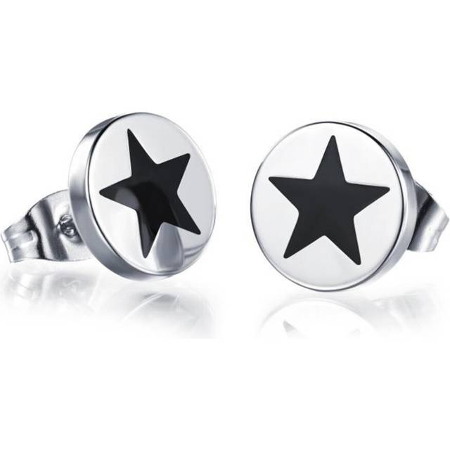 Men's titanium steel earrings flat round dripping five-pointed star earrings Korea hypoallergenic GE308 - Black