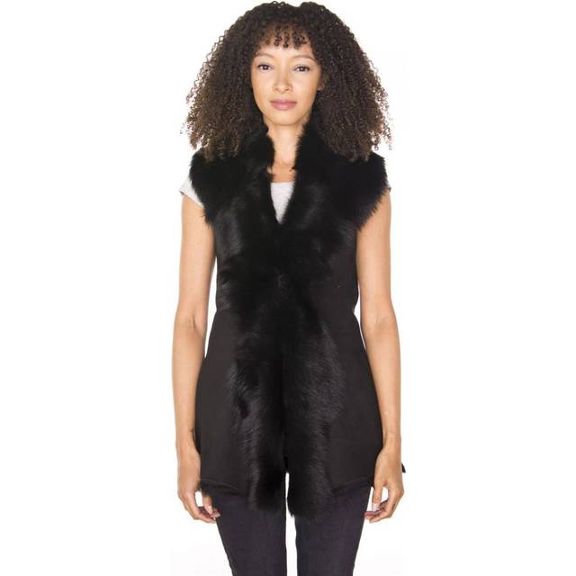 (XS) Women's Black Toscana Shearling Leather Sheepskin Waistcoat Gilet