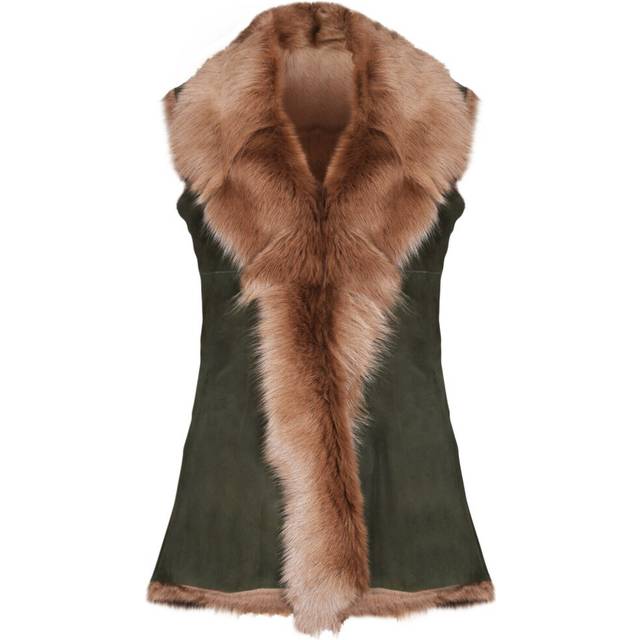 (L) Olive Women's Soft Real Toscana Sheepskin Gilet