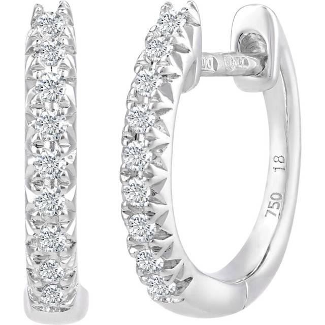Jewelco London 18ct White Gold Round 15pts Diamond Eternity Huggie Hoop Earrings 2mm - DE1AXL408-18KW
