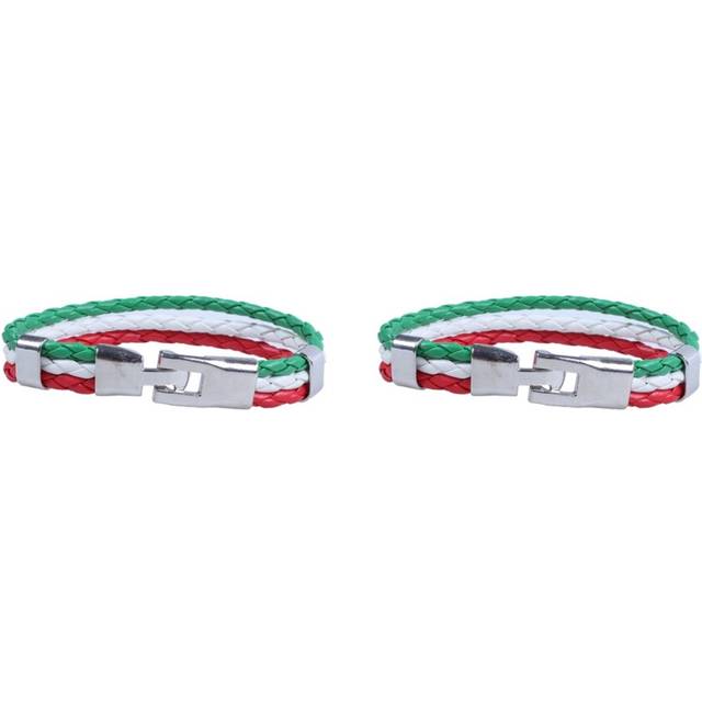 2X Jewelry Bracelet, Italian Flag Bangle, Leather Alloy, for Men's Women, Green White Red (Width 14 mm, Length 21.5 cm)