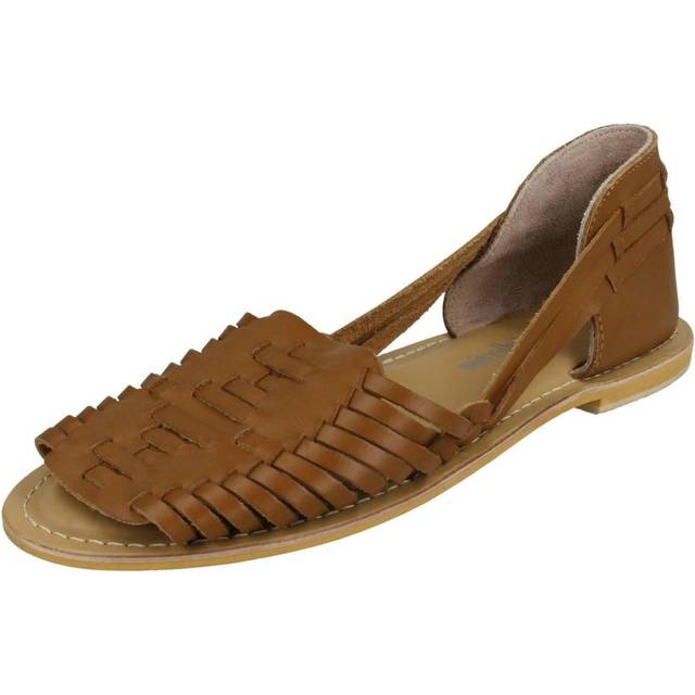 (UK 4, Tan (Brown)) Ladies Leather Collection Flat Weave Sandals