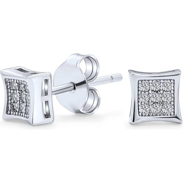 Geometric Mens Square Shaped Cubic Zirconia Micro Pave CZ Kite Stud Earrings For Men 925 Sterling Silver 5 7 9 11 12 MM