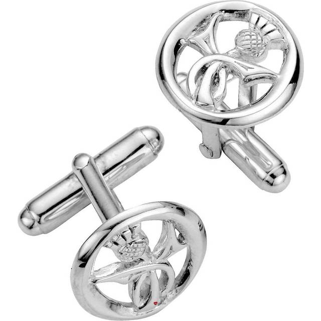 Cufflinks Sterling Silver Round Framed Scottish Thistle Pierced Open