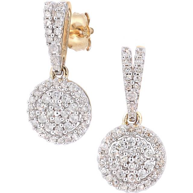 Jewelco London 9ct Yellow Gold Round 0.49ct Diamond Halo Drop Earrings - PE0AXL5657Y