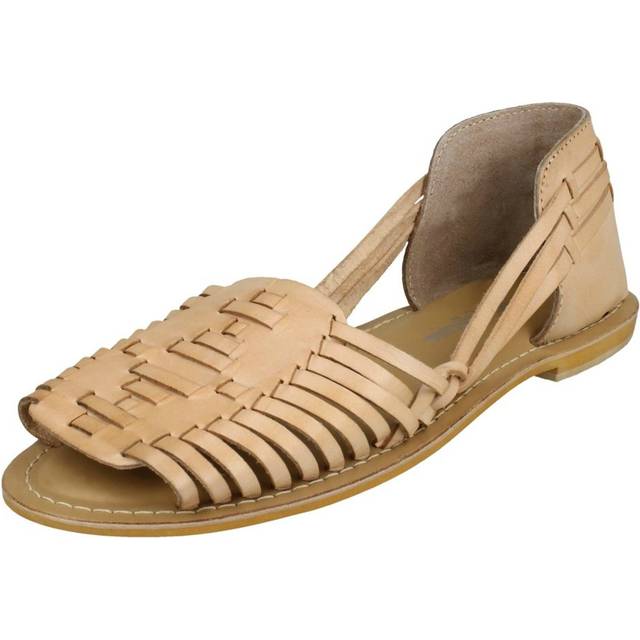 (UK 3, Natural (Beige)) Ladies Leather Collection Flat Weave Sandals