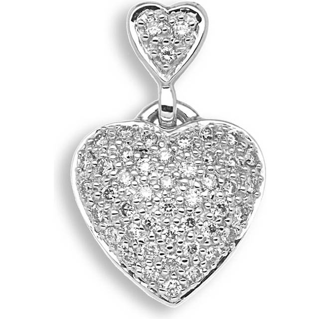 Jewelco London Ladies 9ct White Gold Pave Set Round Brilliant J I1 50pts Diamond Love Heart Charm Pendant - 9H027