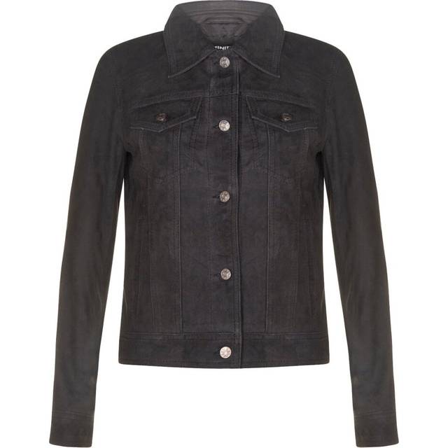 Infinity Leather Womens Goat Suede Trucker Jeans Jacket-Astoria - Black - Size 24 UK