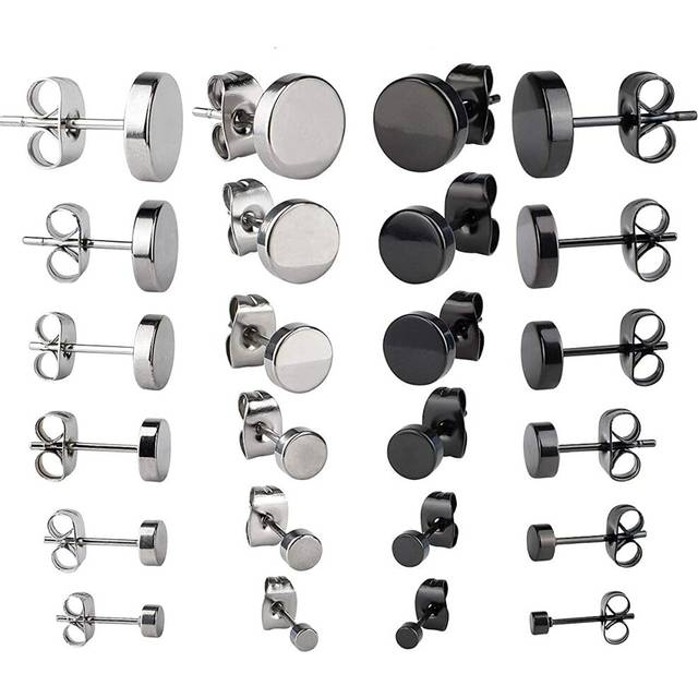 12 Pairs Ear Studs Earrings, 3mm-8mm Round Stud Earrings Stainless Steel Studs Earrings Ear Studs Unisex Earring Plug Ear Studs for Men Women (Black,