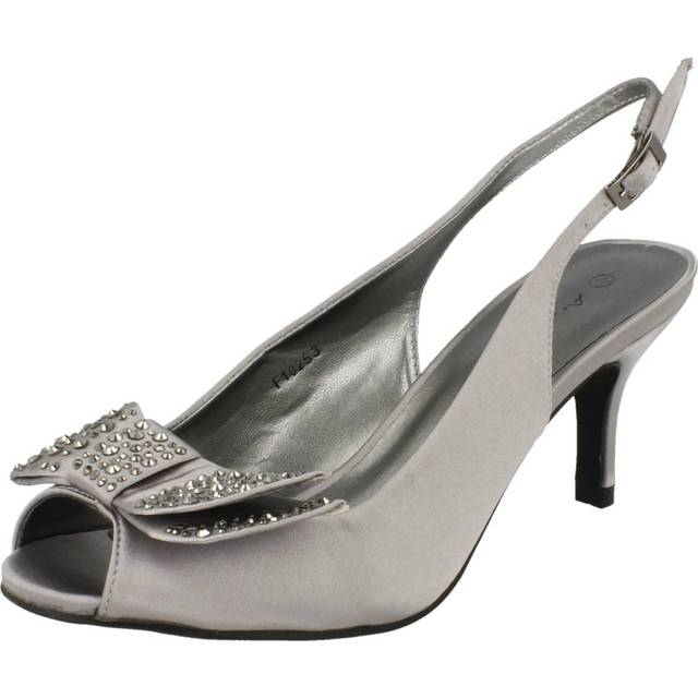 Ladies anne michelle mid heel peep toe diamante bow vamp court 'shoes'