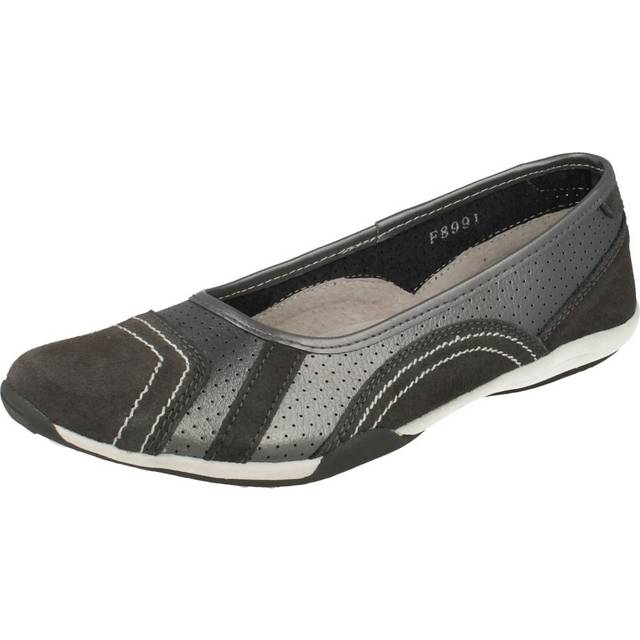 (UK 3, Pewter (Grey)) Ladies Down To Earth Flat Ballerina Shoes