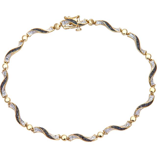 Jewelco London 9ct Yellow Gold Round 10pts Diamond Ball & Ribbon Candy Twist Link Bracelet - PBCAXL02783YBlkDia