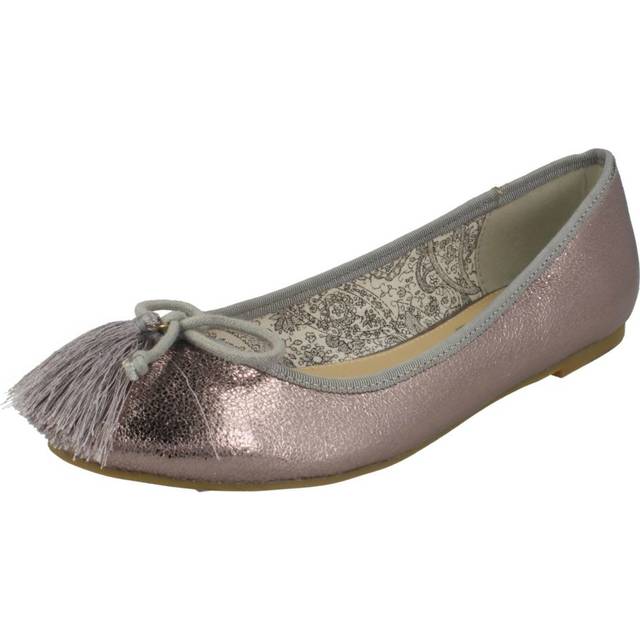 (UK 7, Pewter (Grey)) Ladies Spot On Flat Ballerinas With Tassel Bow Trim
