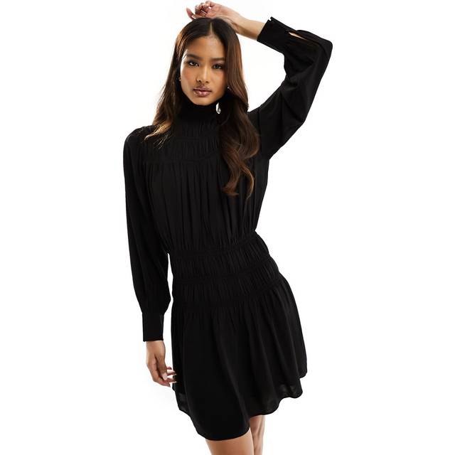 Black Gathered Ruched Mini Dress (10)